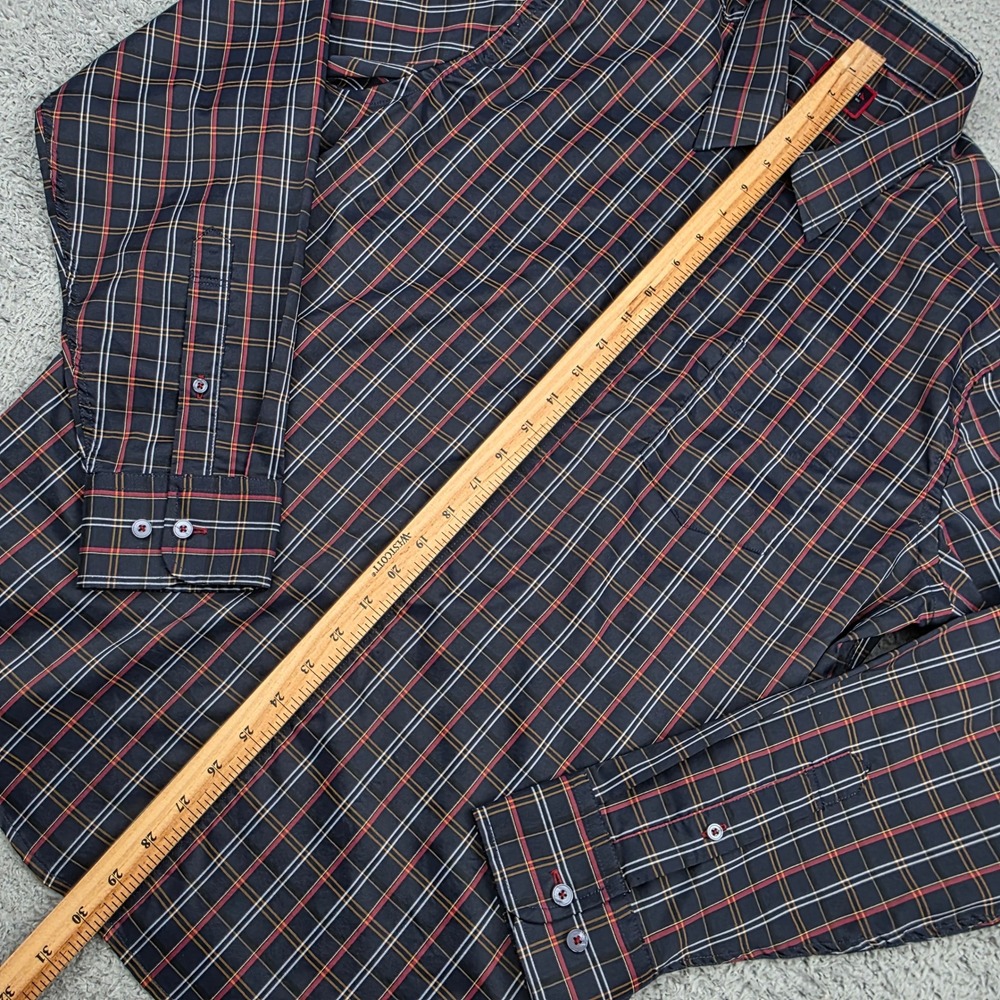 UNTUCKit Button Down Shirt Mens XL Navy Blue Valencay Plaid Slim Fit Long Sleeve - Picture 4 of 14